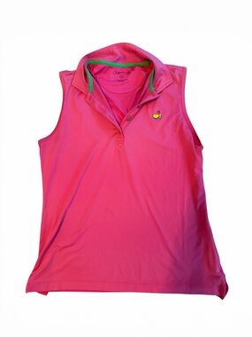 Magnolia Masters Golf Bright Pink Sleeveless Polo with Green Trim